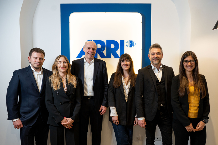ARRI-italy-rome-office-team: (from left to right) Luca Swich, Natasza Chroscicki, Stephan Schenk, Laura Catello, Christian Richter, and Chiara Ciattaglia (all ARRI) at the new office in Rome.